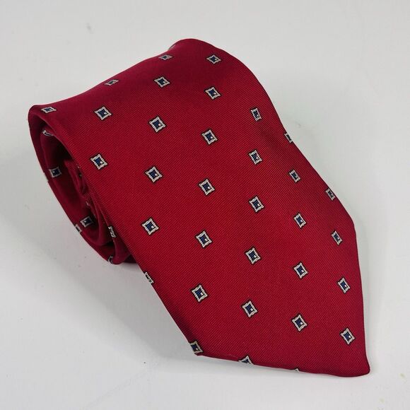 Christian Dior Vintage 100% Silk Necktie Geometric Red Gold Tie 57 1/4 x 3 1/2 - Picture 1 of 3